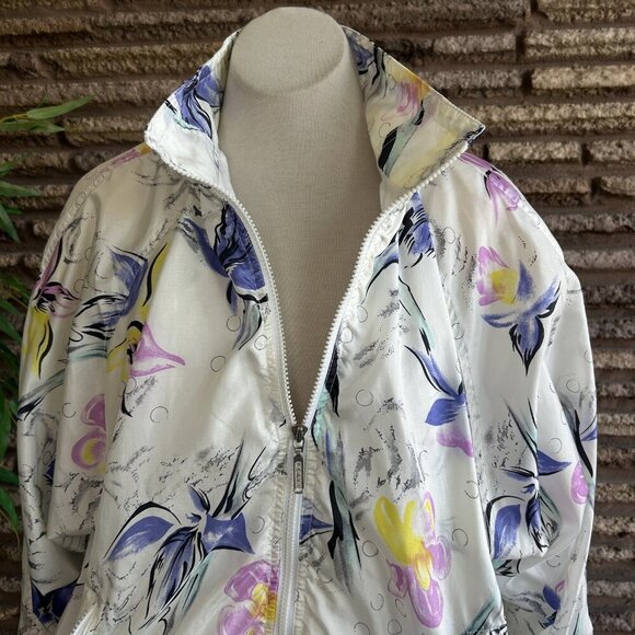 Vintage 90s Perry Sportswear Colorful Abstract Floral Bomber Jacket - Picture 8 of 12